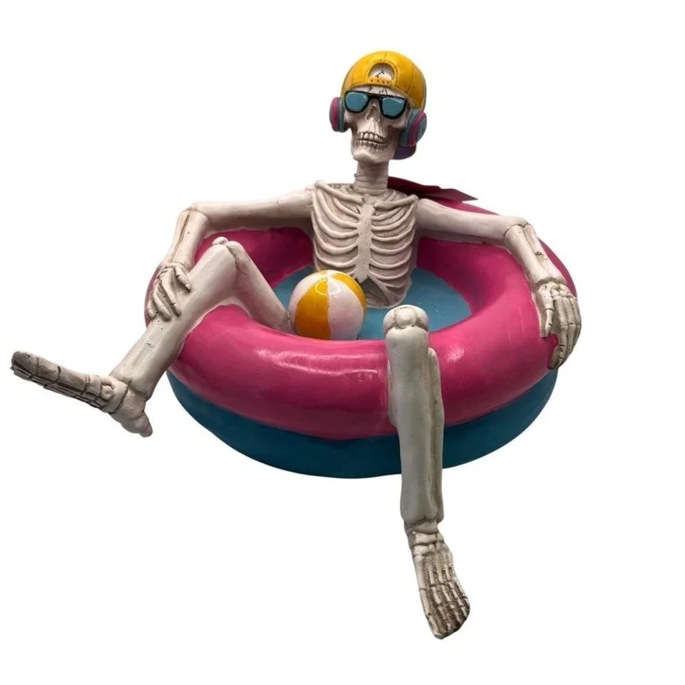 Halloween Skeleton Figure Wearing Sunglasses & Headphones in Pink Float TikTok
